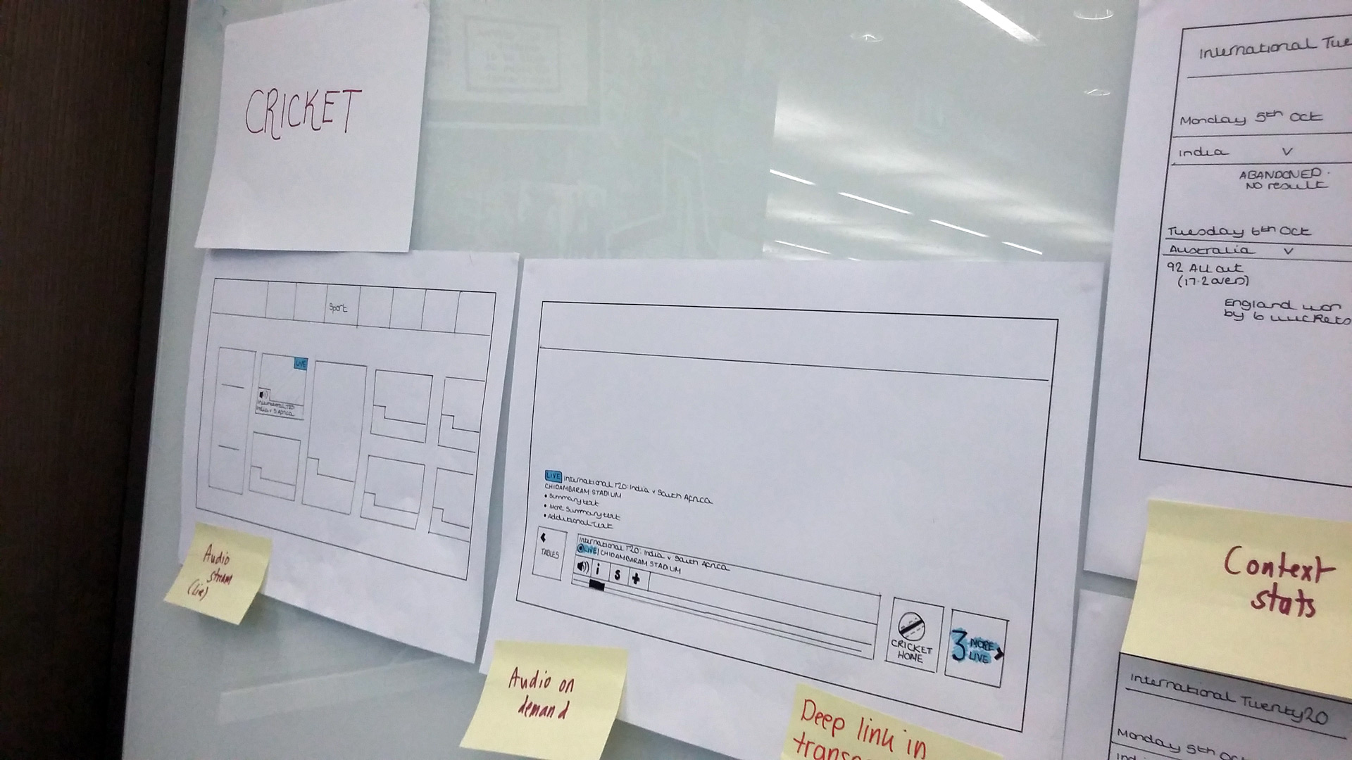 These wireframe sketches offer a preliminary visual depiction of the Red Button+ live user interface, showing different components and interactions. They represent the initial stage of ideation and conceptualisation in the design process.