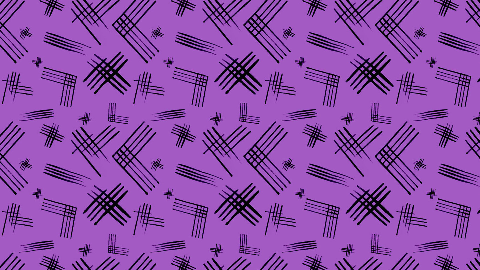 Pattern of crosses, hatches, and lines against a purple background.